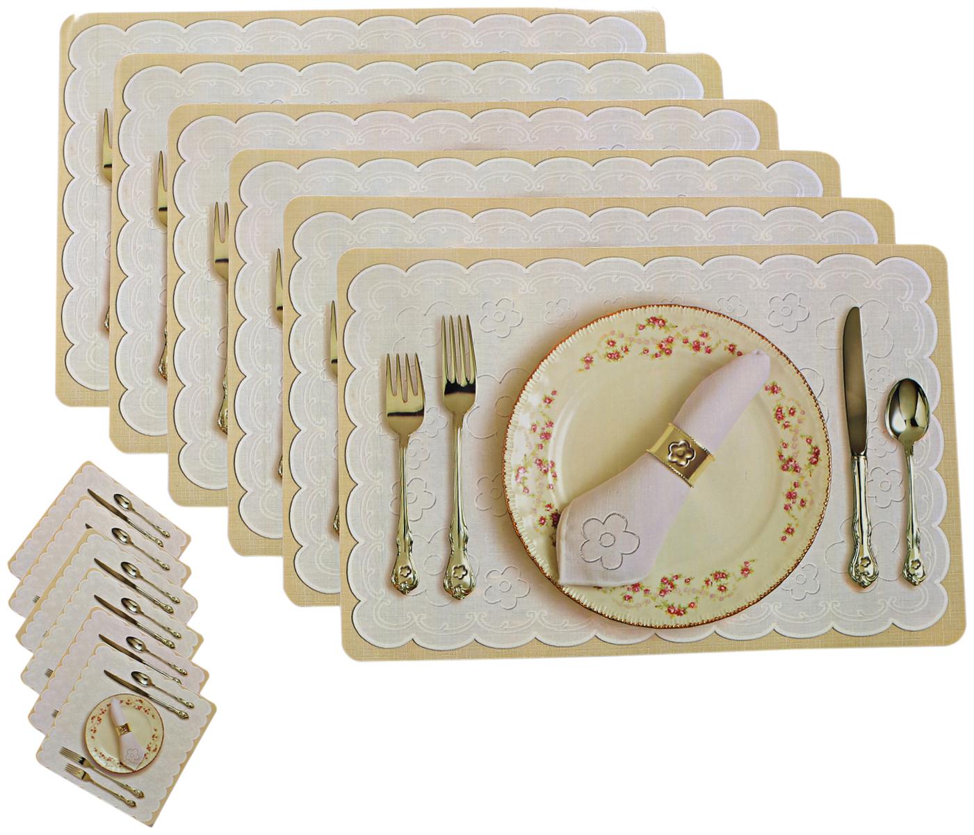 

A H Enterprises Food Design Set Of 6 Piece Dining Table Placemat Table Mats Set With Tea Coasters - White Color