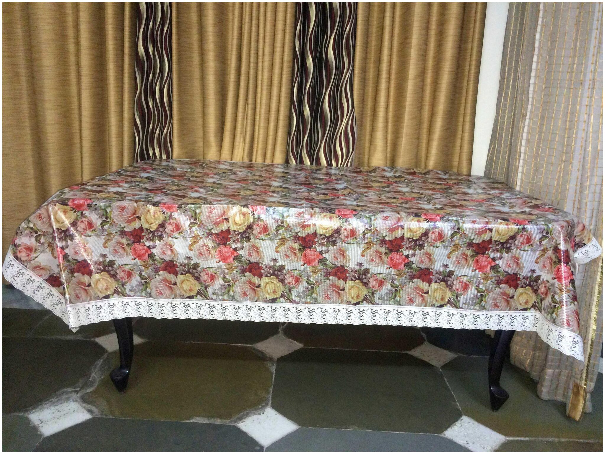 

A H Enterprises Dining Table Cover 6 Seater Thick Pvc Printed Design Table cover Table Protector Waterproof Rectangle - Multi Color Set of 1 Pc (60 X 90 Inches)