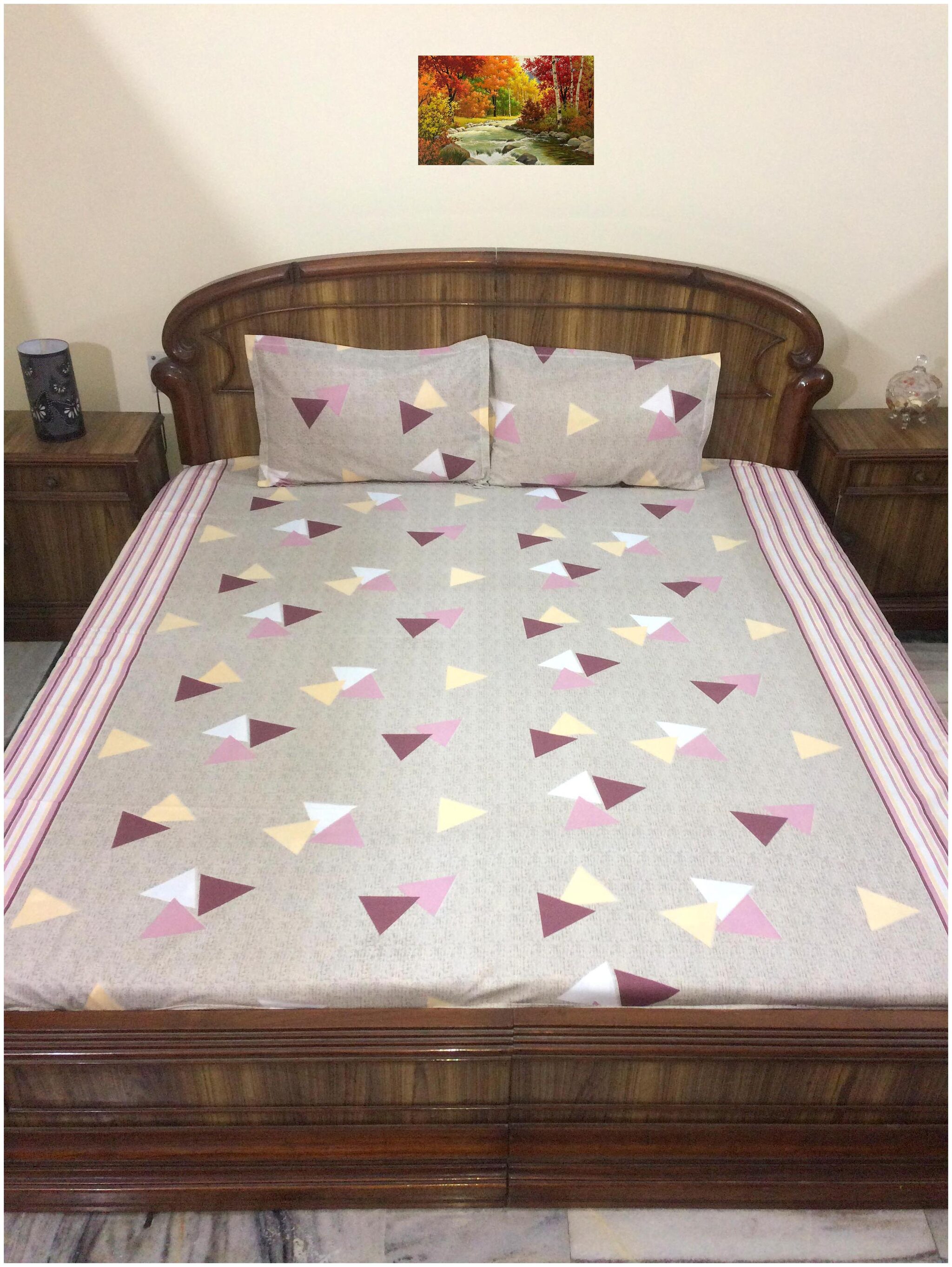 

A H ENTERPRISES Cotton Printed Queen Size Bedsheet 300 TC ( 1 Bedsheet With 2 Pillow Covers Multi )