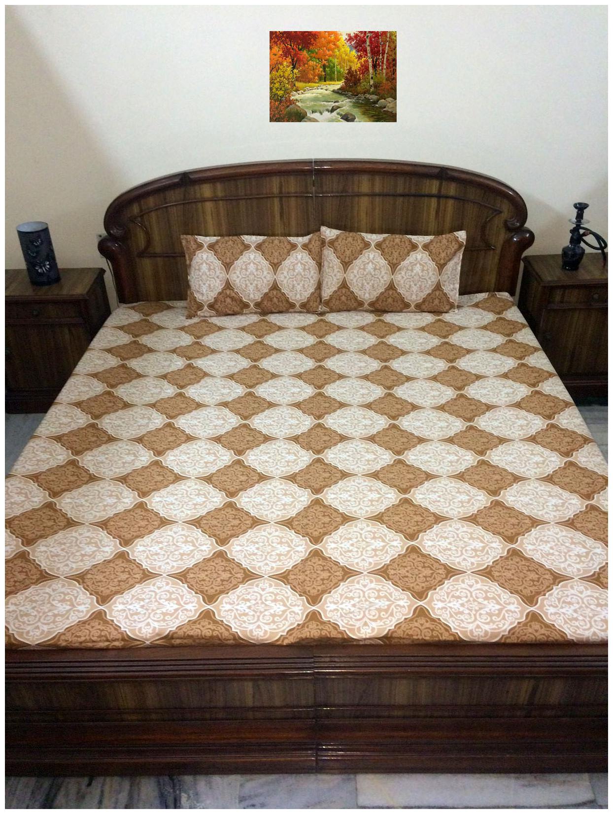 

A H ENTERPRISES Cotton Geometric Double Size Bedsheet 140 TC ( 1 Bedsheet With 2 Pillow Covers Brown Beige )