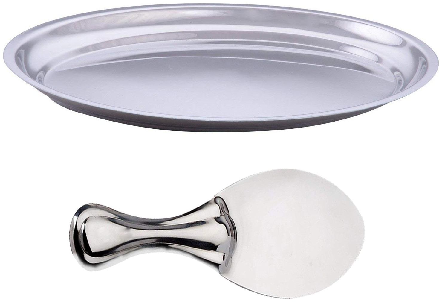 

A H Enterprises Rice Plate Steel Unbreakable Big Size For Kids Stainless Steel Rice Plate With Rice Spoon Plata 14 inch ( 35 56 cm ) x 11 inch ( 27 94 cm ) Multipurposes Uses Set of 2 pcs