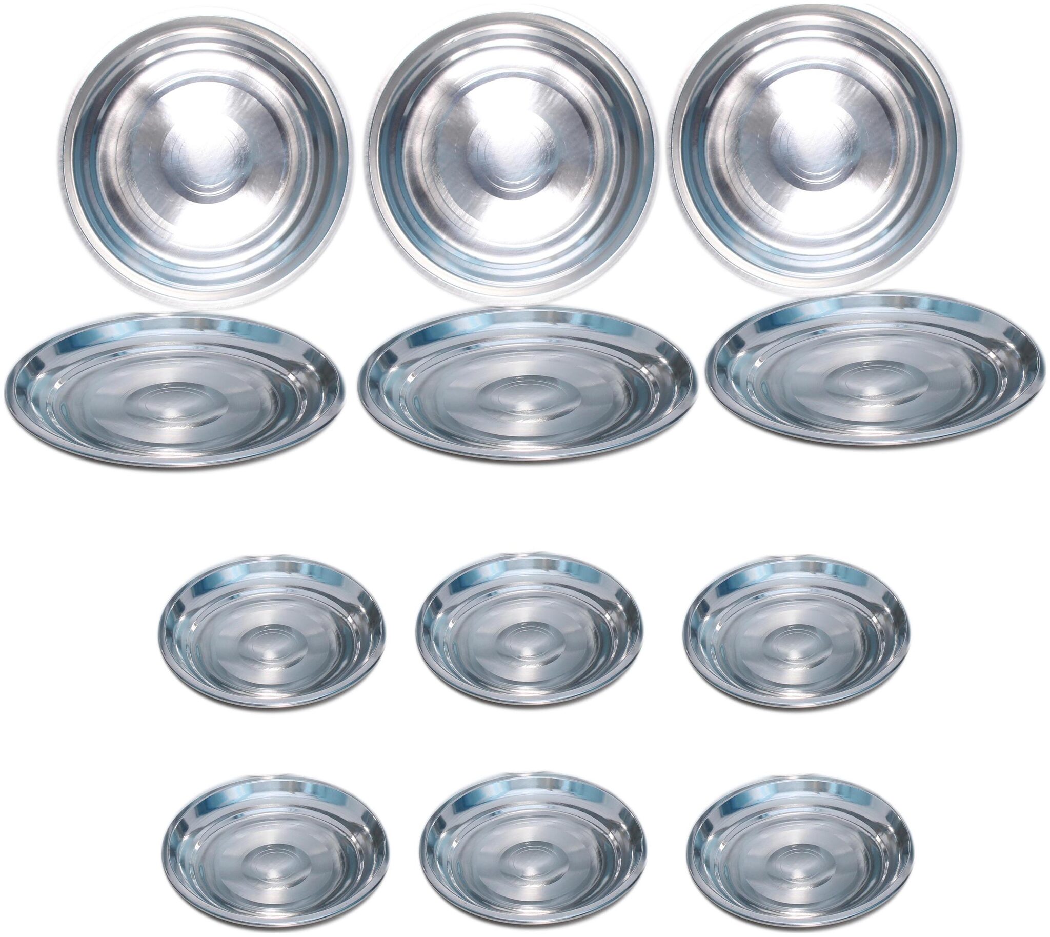

A H Enterprises Dinner Plates Combo of 6 pc Full 6 pc Quarter Size Stainless Steel - Designer Multi Purpose Unbreakable Set Of 12