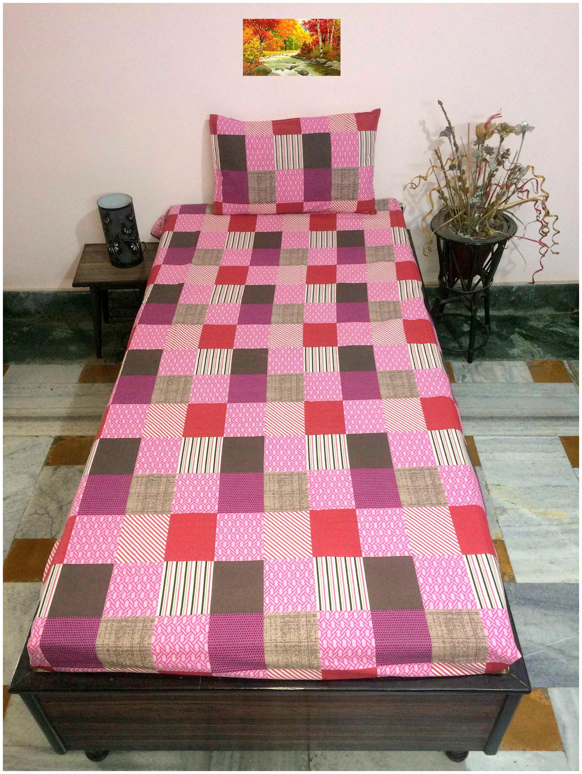 

A H ENTERPRISES Cotton Printed Single Size Bedsheet 250 TC ( 1 Bedsheet With 1 Pillow Covers Pink )