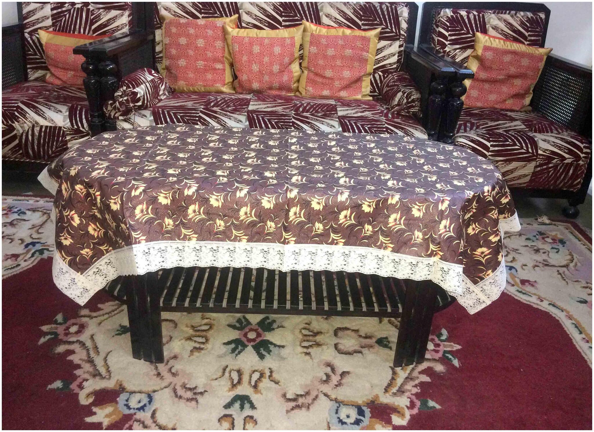 

A H Table Cover for Centre Table PVC Floral Tablecloth Table Protector Waterproof 4 Seater 40 60 Inch - Brown Color Set of 1 pc