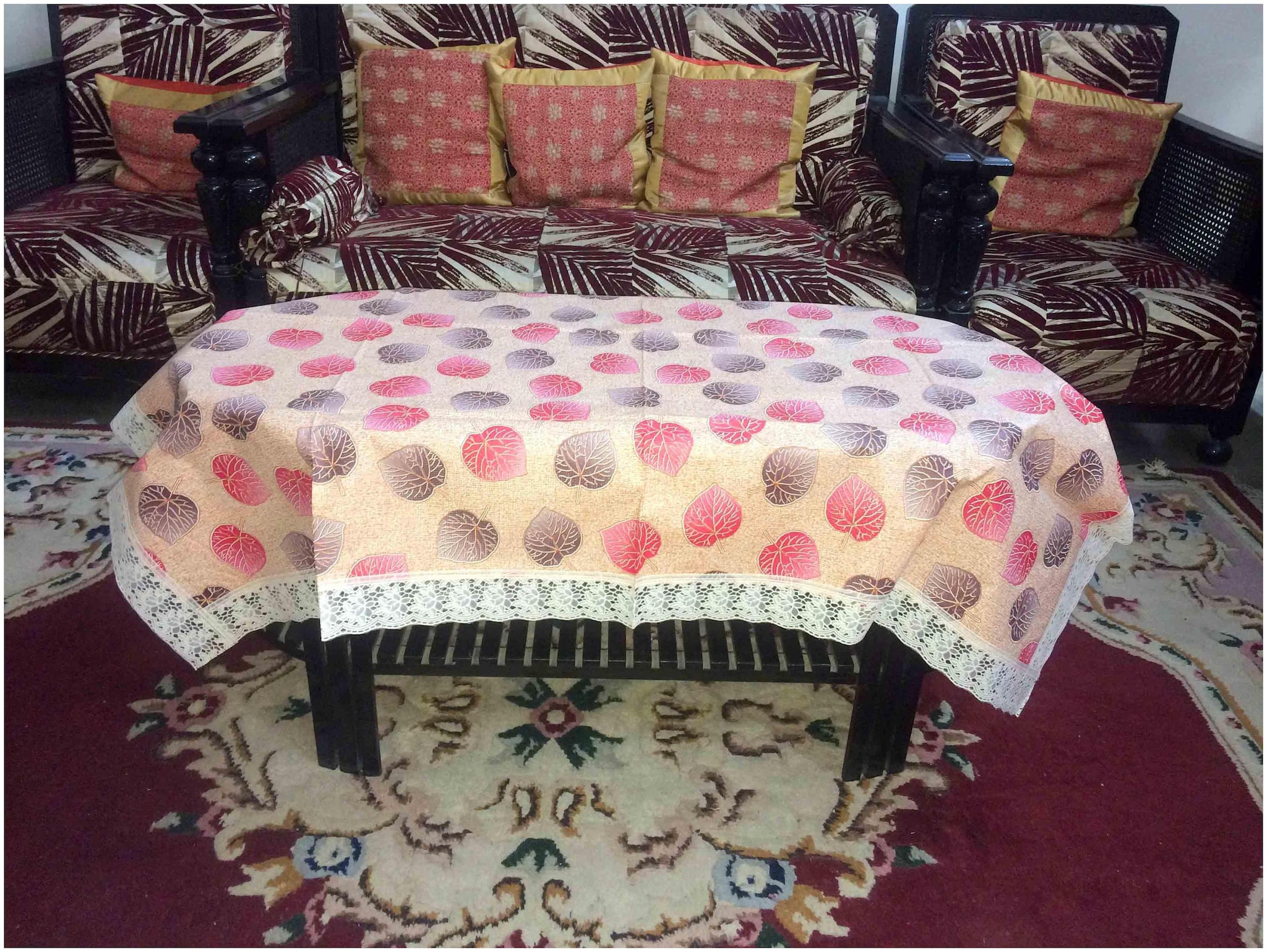

A H Table Cover for Centre Table PVC Circle Print Tablecloth Table Protector Waterproof 4 Seater 40 60 Inch - Multi Color Set of 1 pc