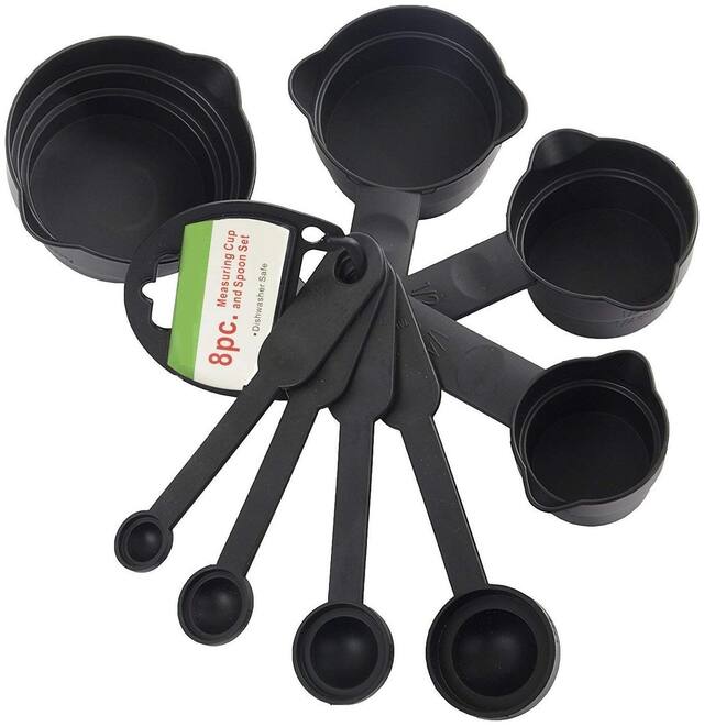 A-Mart Premium Plastic Measuring Cups and Spoons Set of 8-pcs, Black