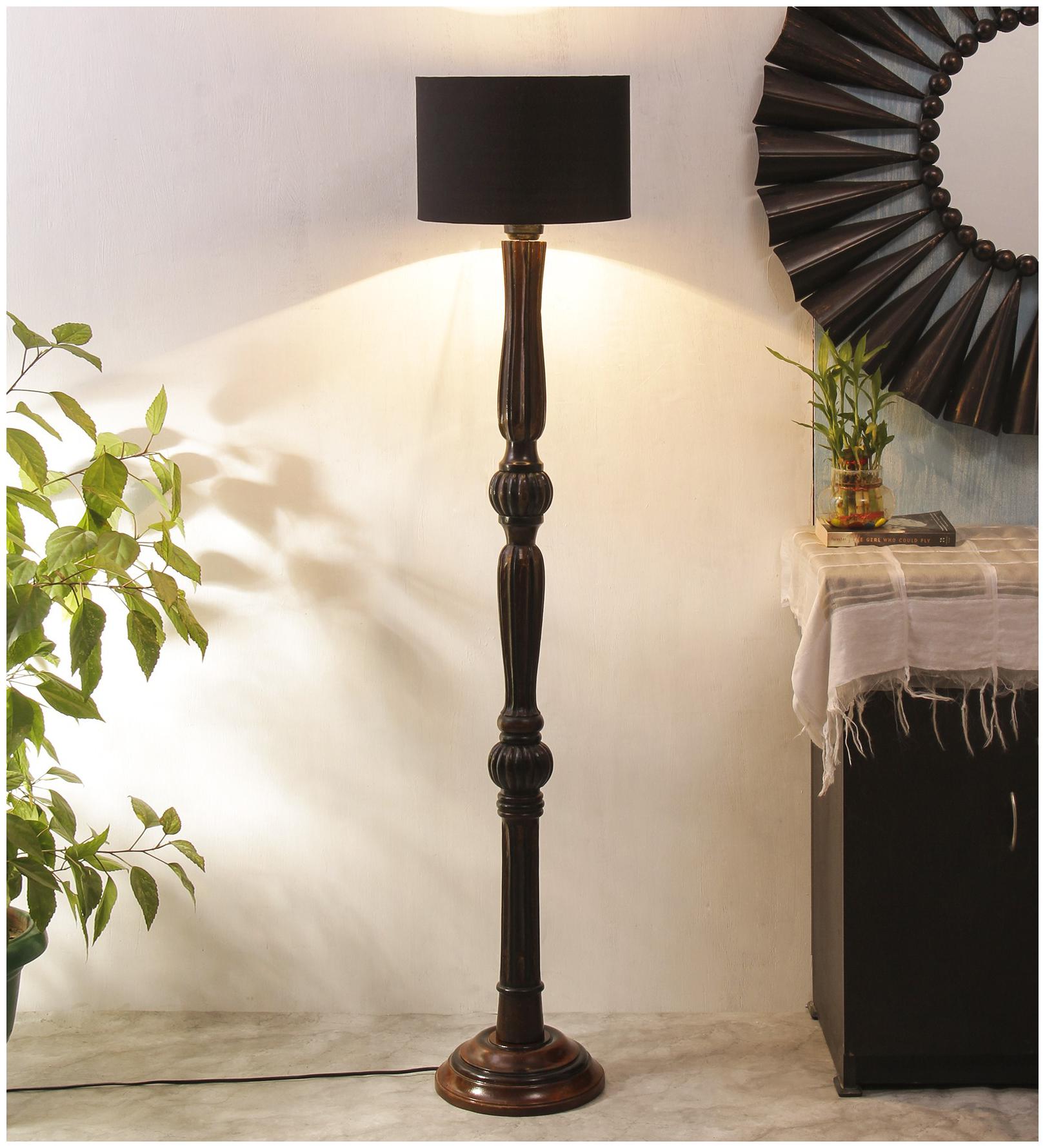 

A335 Devansh Black Cotton Drum Designer Fashionable Wooden Floor Lamp for Home Decor (Black Medium)
