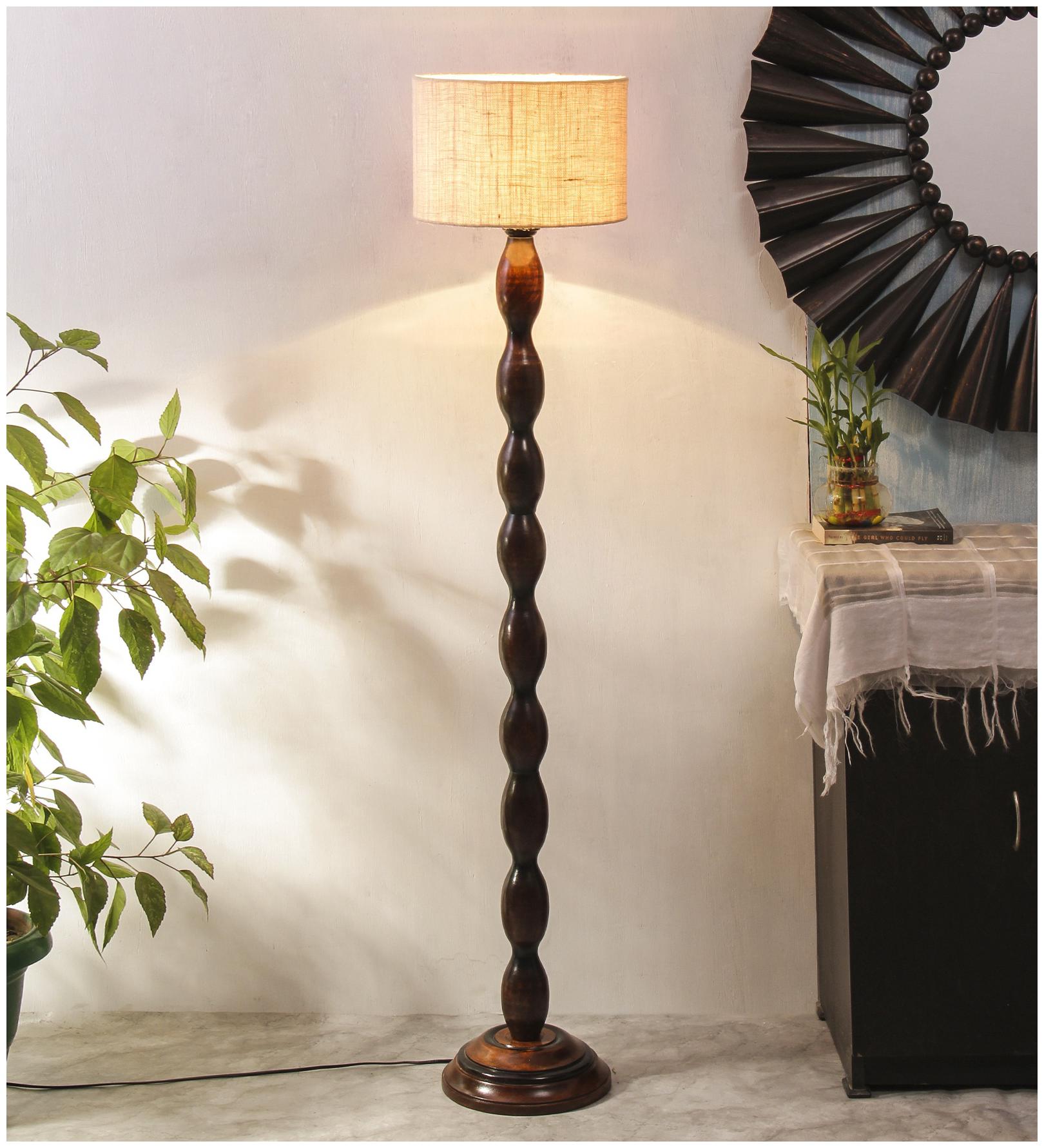 

A345 Devansh Off white Jute Drum Designer Fashionable Wooden Floor Lamp for Home Decor (Off White Medium)