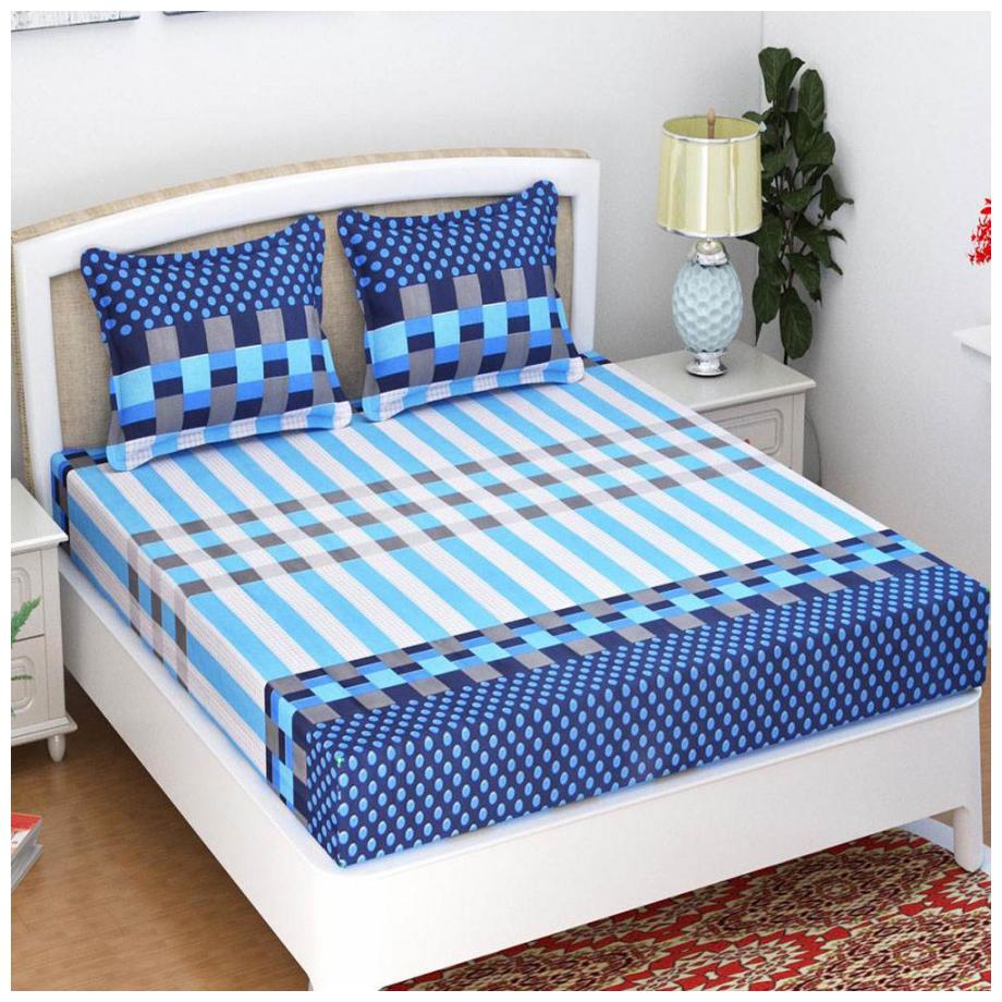 

Aazeem Cotton Striped Double Size Bedsheet 104 TC ( 1 Bedsheet With 2 Pillow Covers Multi )