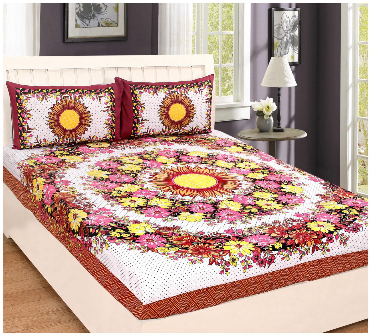 

Aazeem Cotton Floral Double Size Bedsheet 110 TC ( 1 Bedsheet With 2 Pillow Covers Multi )