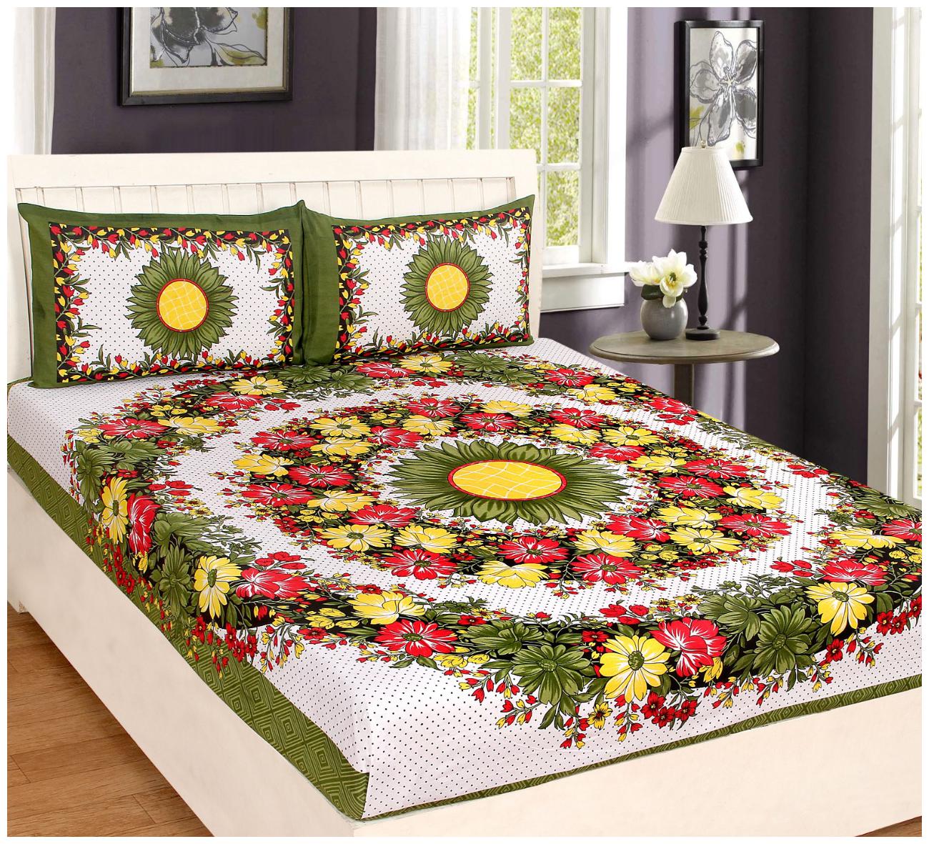 

Aazeem Cotton Floral Double Size Bedsheet 110 TC ( 1 Bedsheet With 2 Pillow Covers Multi )