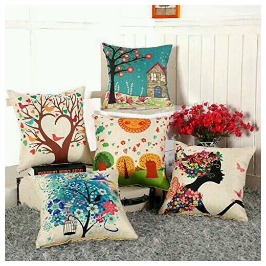 Decorative Floral Cushions Cotton Dark Blue Indian Pillow Covers Set of 5 PCS