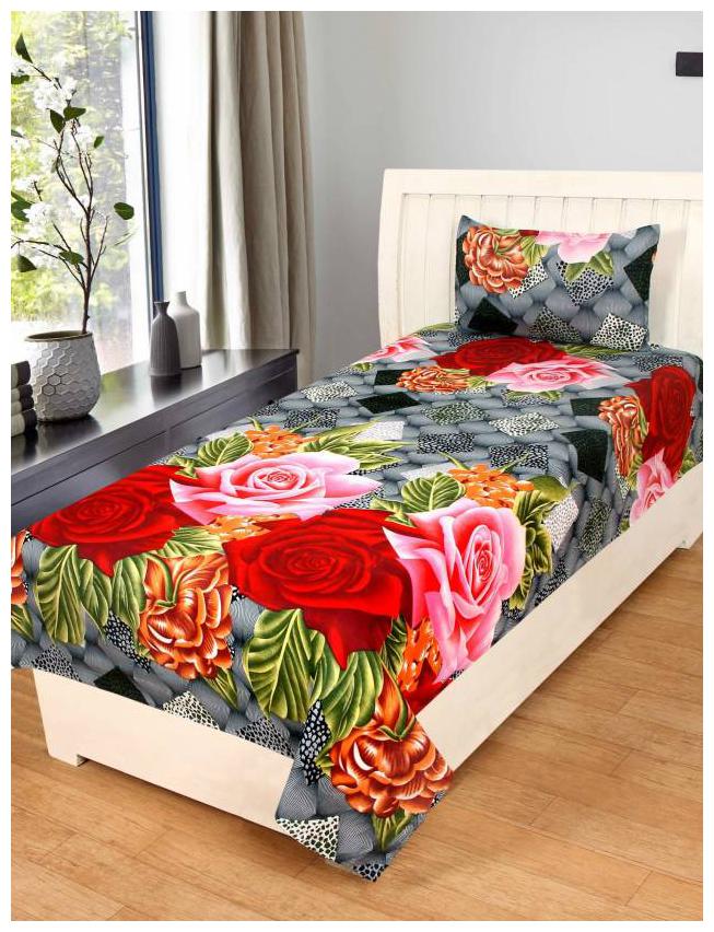 

Aazeem Floral Poly Cotton Single Bedsheet With Pillow