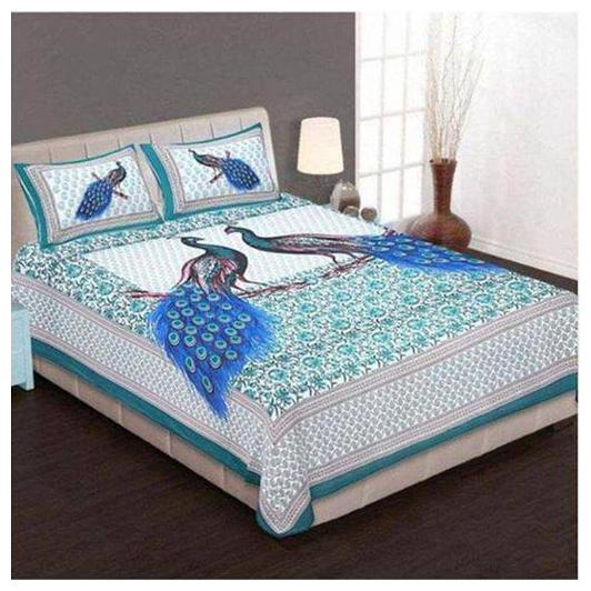 

Aazeem Cotton Abstract Double Size Bedsheet 110 TC ( 1 Bedsheet With 2 Pillow Covers Blue )