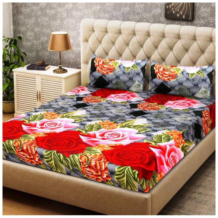 

Aazeem Poly Cotton Double Bedsheet with 2 Pillow Covers