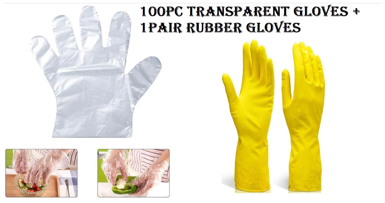 

Ab ware combo of Set of 1(100pcs) transparent disposable glove 1 pair rubber gloves