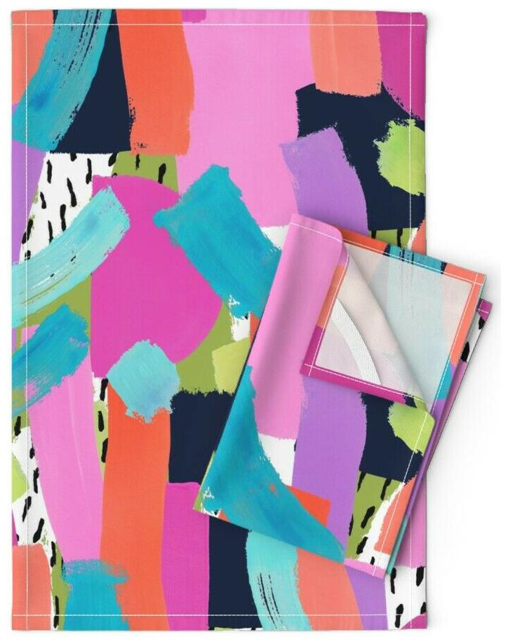 

Abstract Colorful Paint Strokes Linen Cotton Tea Towels by Roostery Set of 2