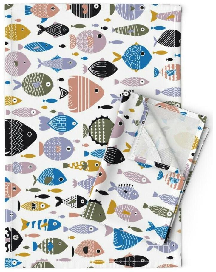 

Abstract Fish Swim Water Ocean Linen Cotton Tea Towels by Roostery Set of 2