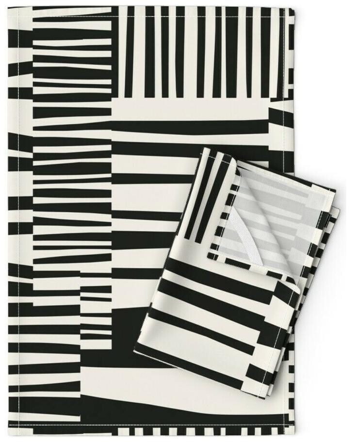 

Abstract Stripes Retro Monochrome Linen Cotton Tea Towels by Roostery Set of 2