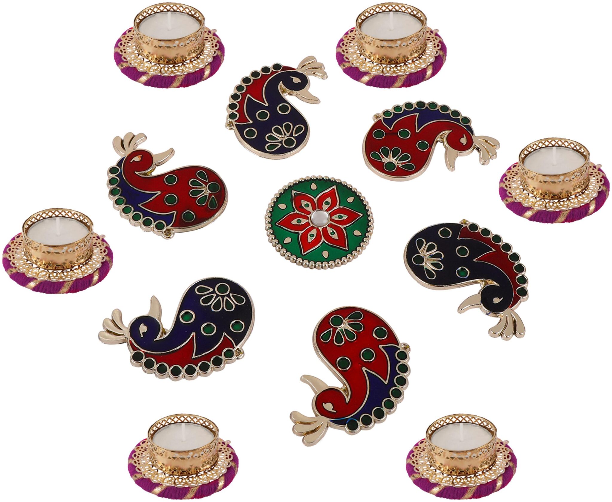 

Accessher Acrylic Rangoli For Floor And Table Decoration With 6 Tea-Light Candle For Diwali For Home Decor