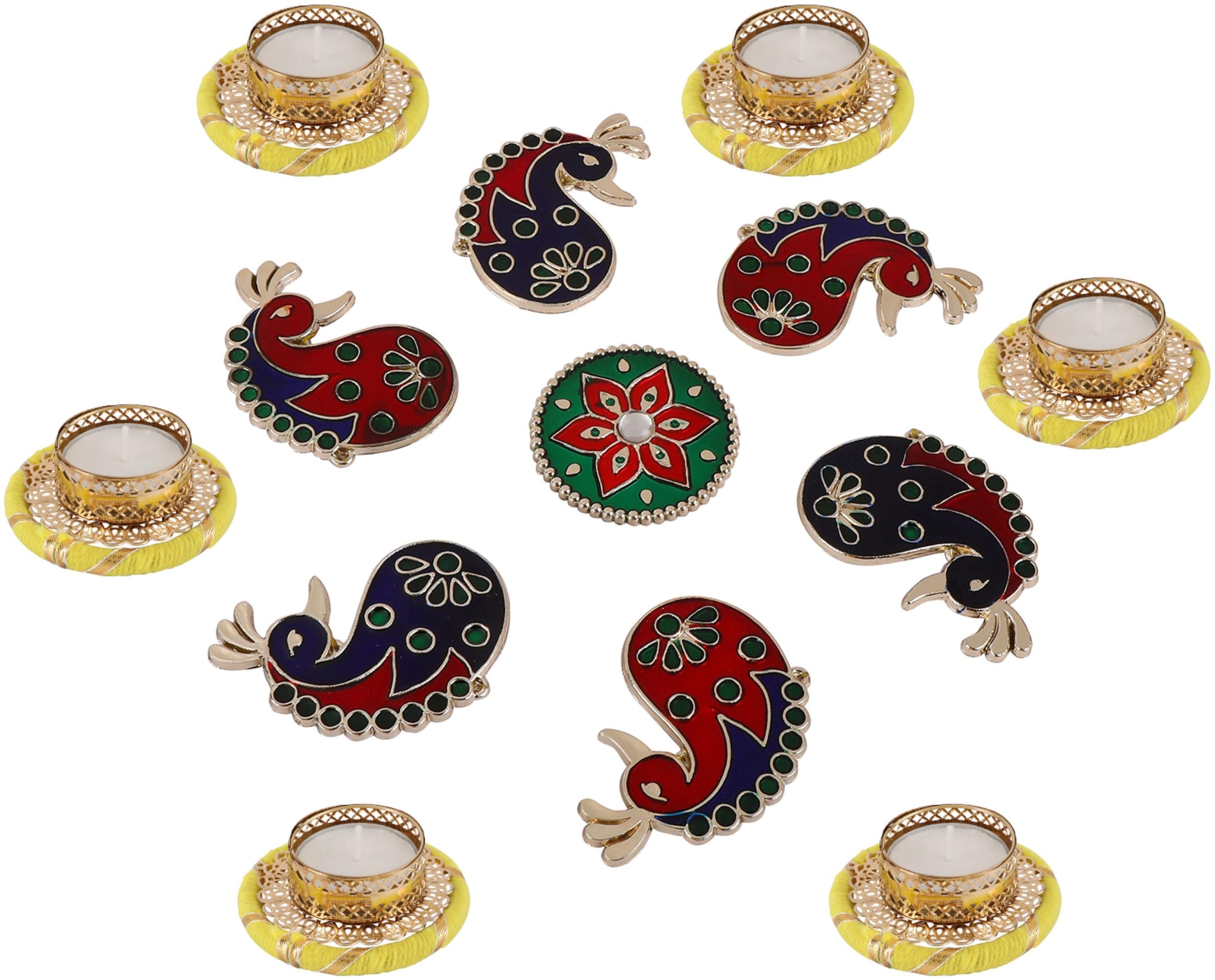 

Accessher Acrylic Rangoli For Floor And Table Decoration With 6 Tea-Light Candle For Diwali For Home Decor