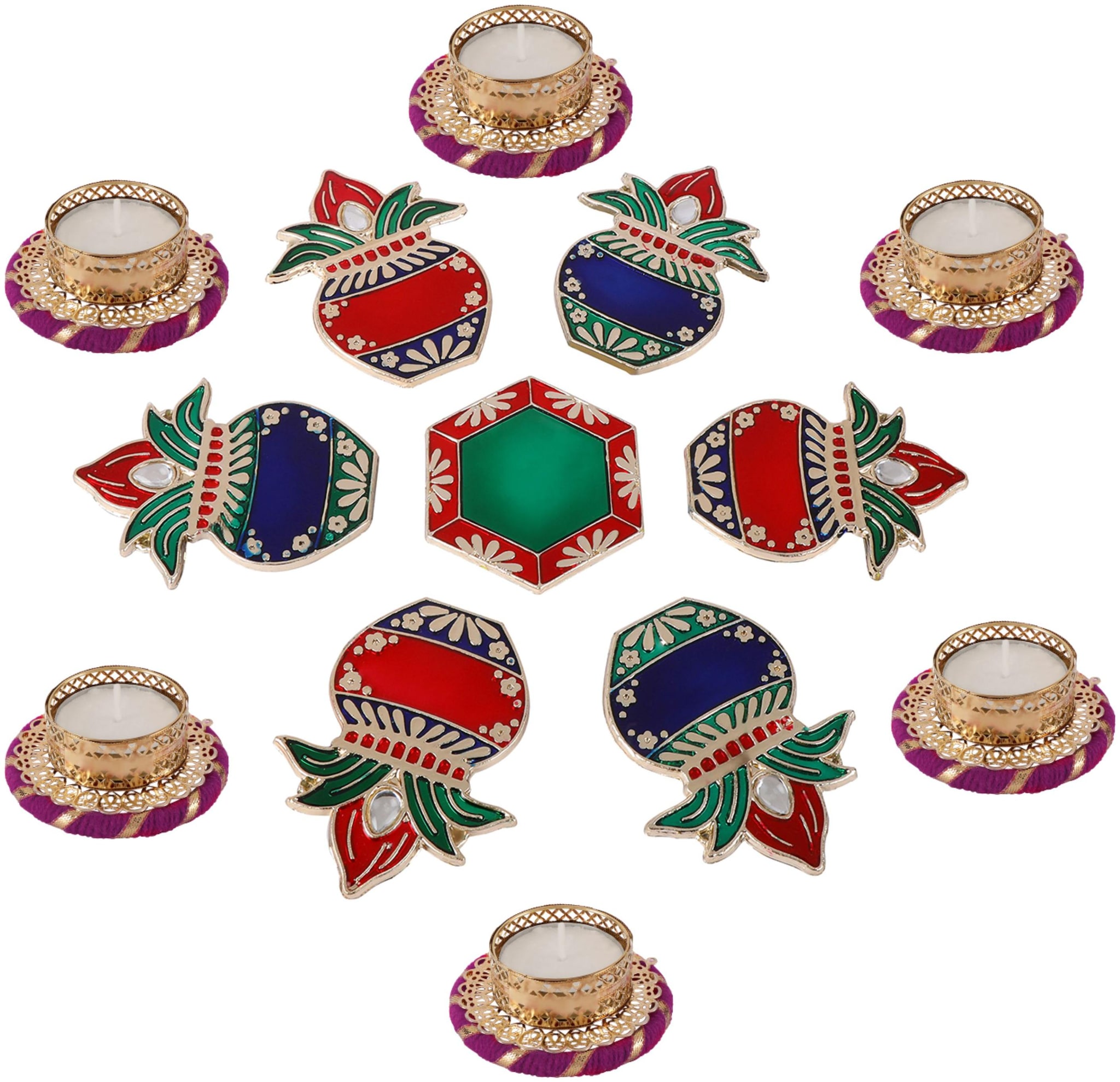 

Accessher Acrylic Rangoli For Floor And Table Decoration With 6 Tea-Light Candle For Diwali For Home Decor
