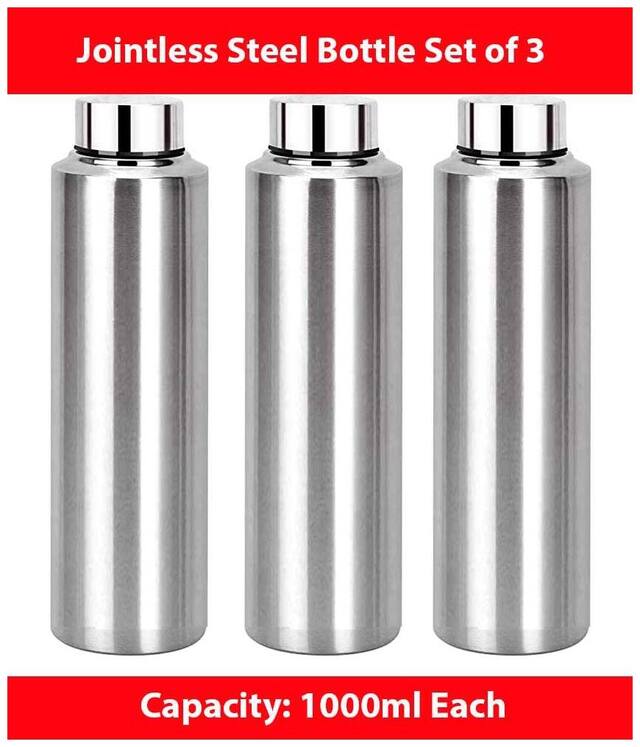 TBD Stainless Steel Water Bottle Set of 3 ( Silver , 1000 ml )