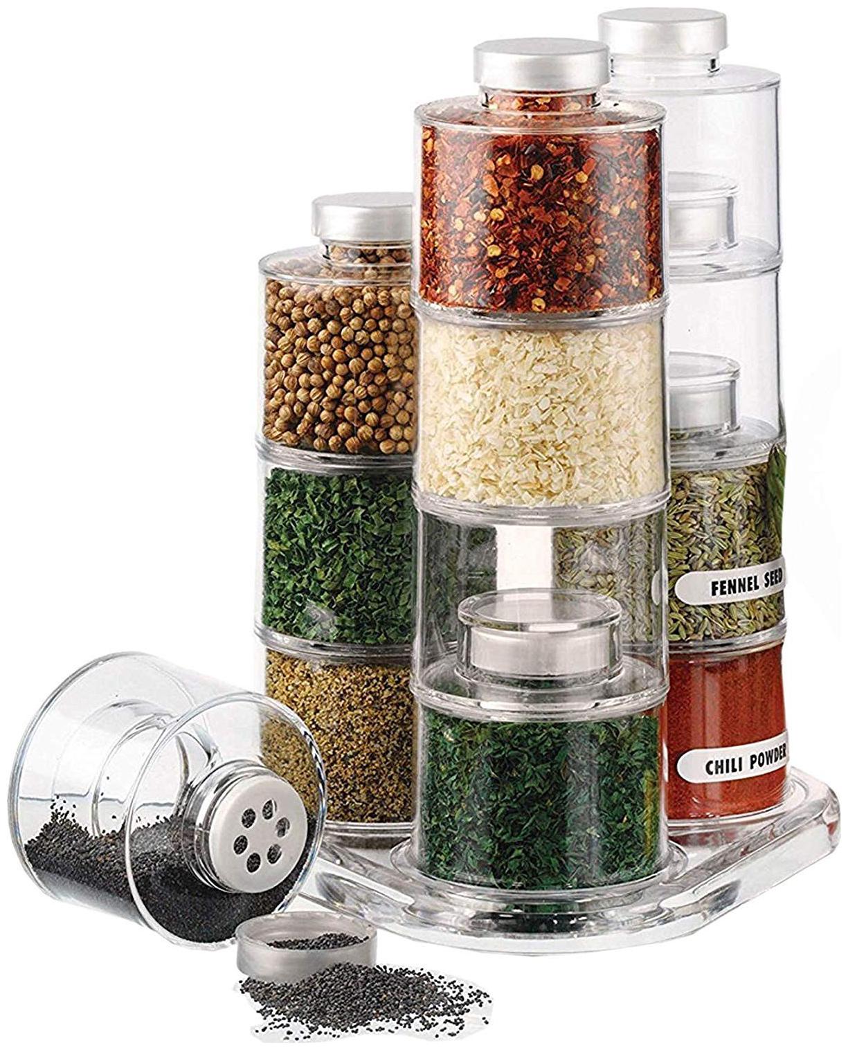 

Acrylic Premium Kitchen Spice Stackable Rack Tower Carousel with Lid (12-Bottle)