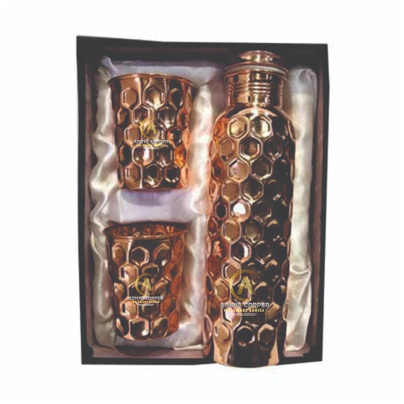

ADHYA COPPER Copper Brown Water Bottle ( 1000 ml Set of 3 )
