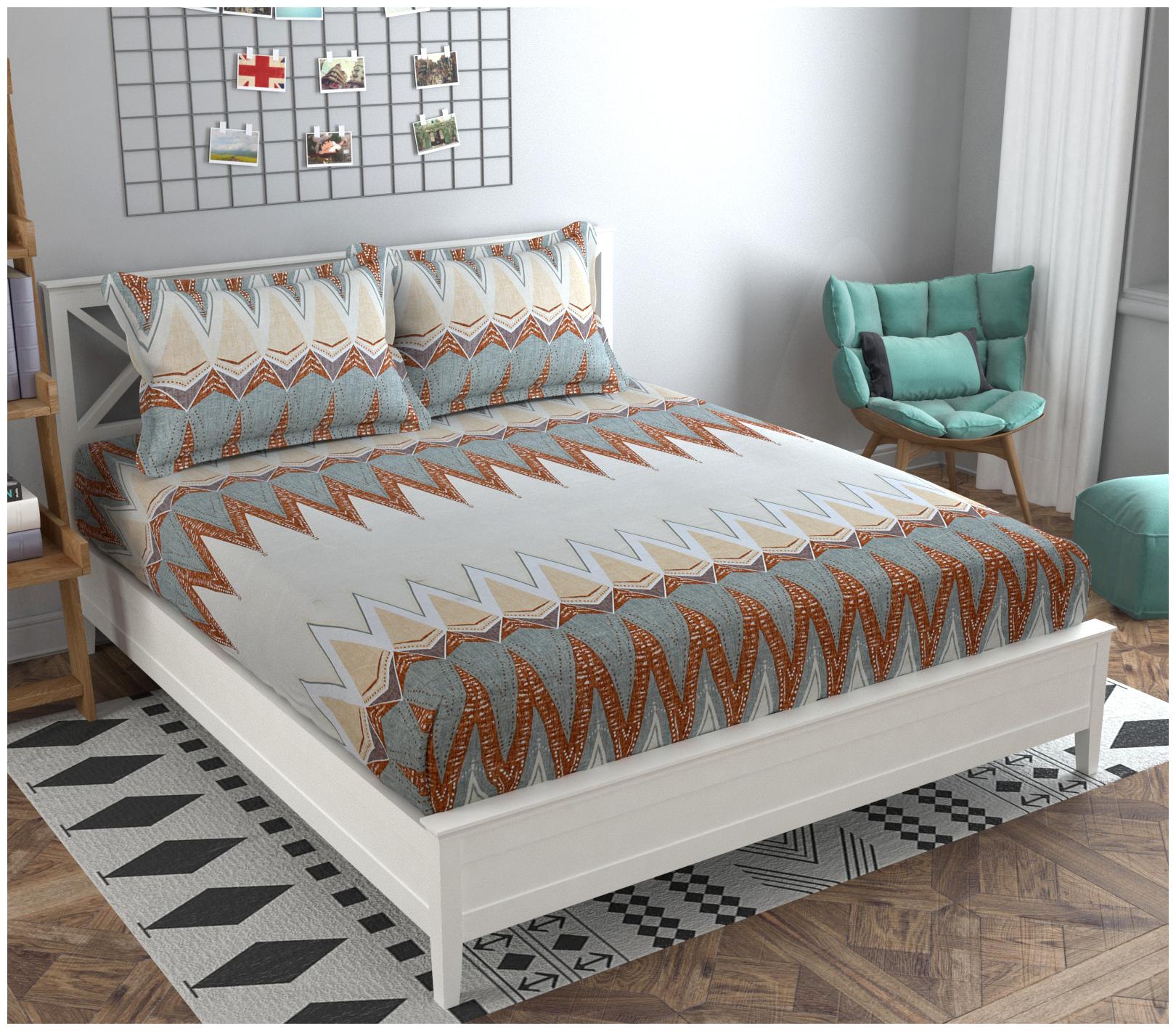 

ADIRAV Cotton Abstract King Size Bedsheet 250 TC ( 1 Bedsheet With 2 Pillow Covers Beige )