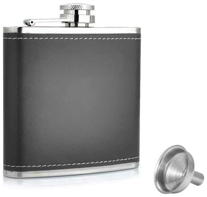 

Admiral s Black Stainless Steel Leather Blends Liquor Or Alcoholic Beverage Holder Hip Flask - 7 Oz or 210 ml