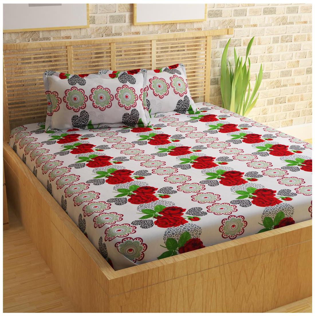 

Ahem Homes Cotton Floral Double Size Bedsheet 152 TC ( 1 Bedsheet With 2 Pillow Covers White )