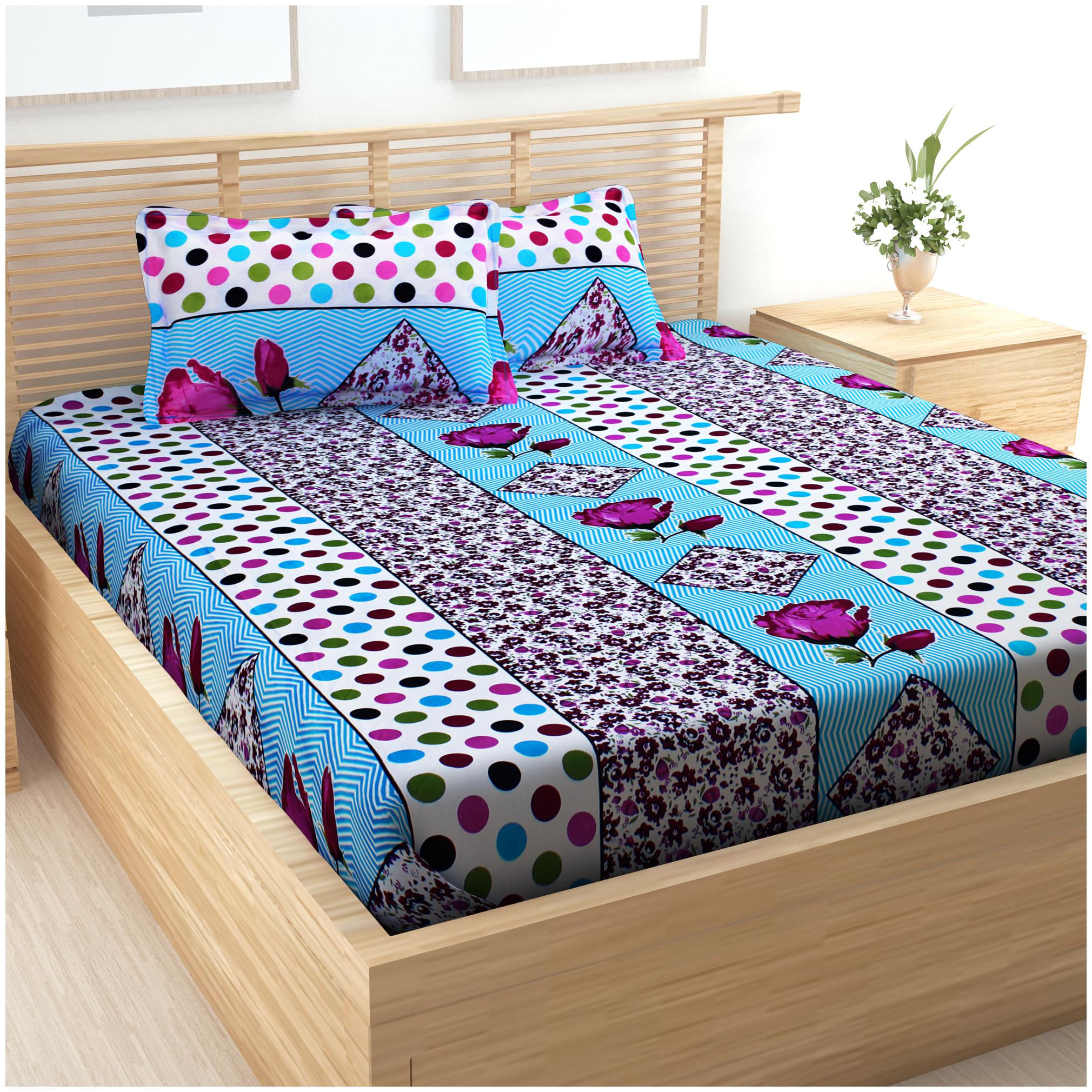 

Ahem Homes Cotton Printed Double Size Bedsheet 152 TC ( 1 Bedsheet With 2 Pillow Covers Multi )