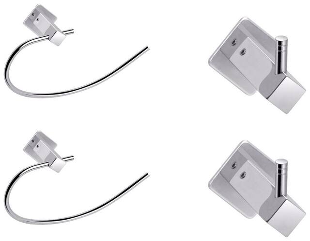 Aiken Stainless Steel Napkin Ring And Robe Hook Bathroom Accessories Set of 4 Piece