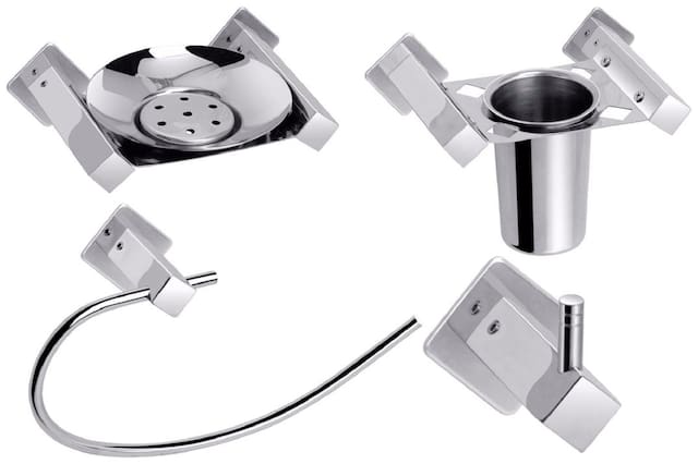 Aiken Stainless Steel Napkin Ring;Tumbler Holder;Soap Dish And Robe Bathroom Accessories Combo of 4 Piece