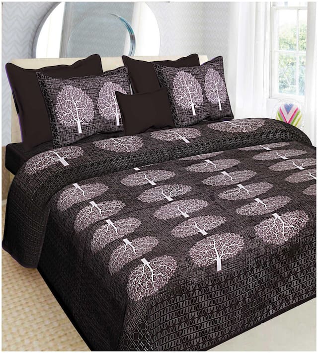 AJ Home Cotton Paisley Double Size Bedsheet 104 TC ( 1 Bedsheet With 2 Pillow Covers , Brown )