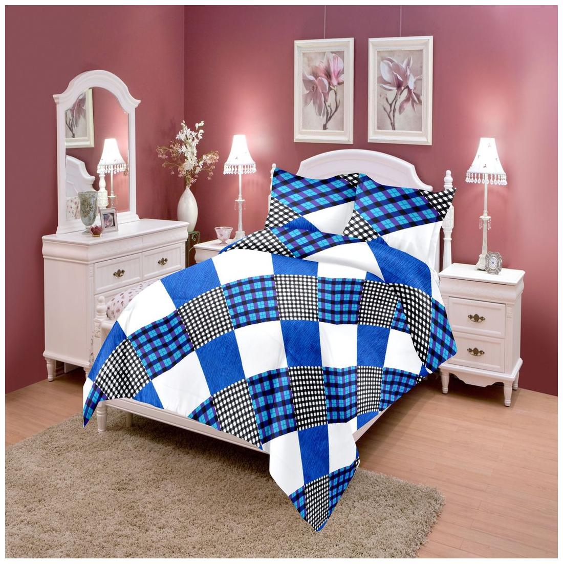 

Akin Cotton Checkered Double Size Bedsheet ( 1 Bedsheet With 2 Pillow Covers Blue White )