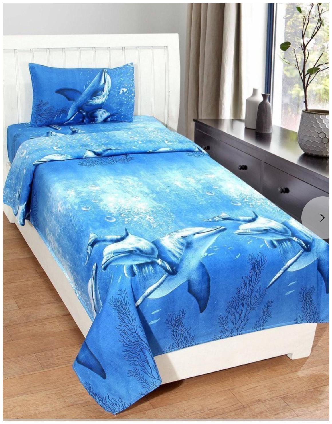

Akin Microfiber 3D Printed Single Size Bedsheet 160 TC ( 1 Bedsheet With 1 Pillow Covers Blue )