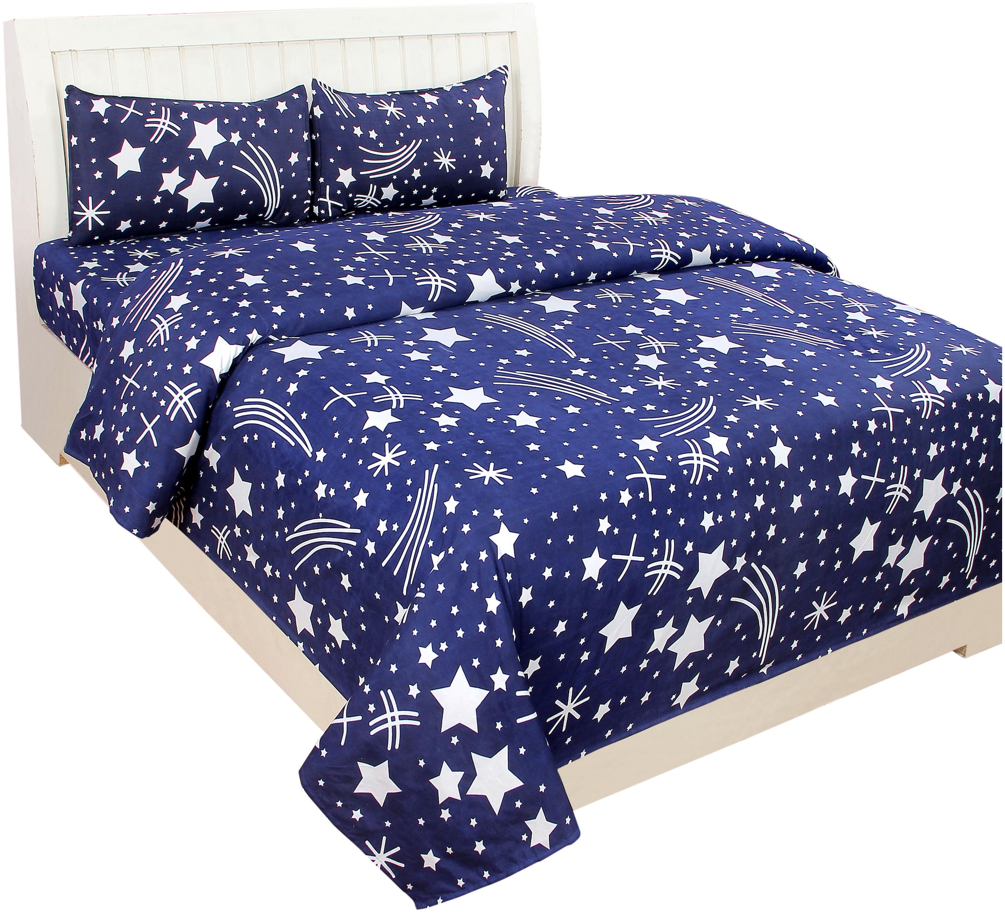

Akin Microfiber Printed Double Size Bedsheet 160 TC ( 1 Bedsheet With 2 Pillow Covers Blue )