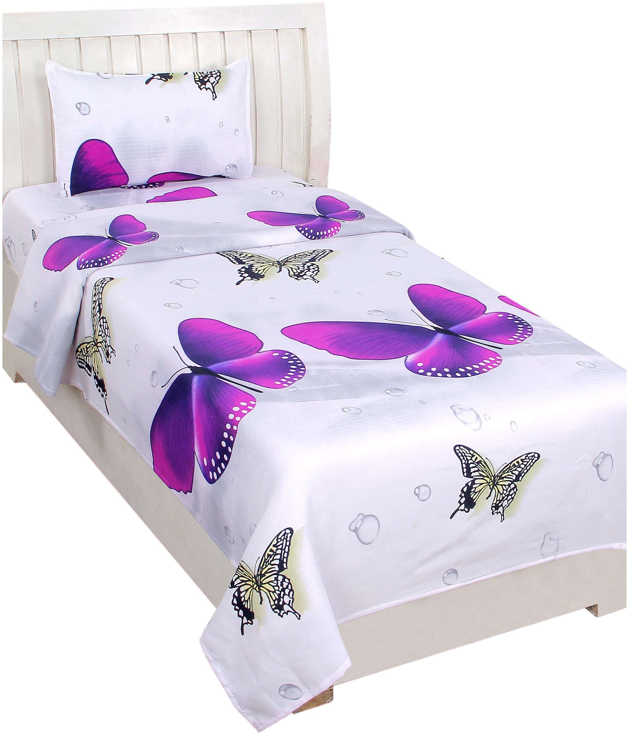 

Akin Microfiber Printed Single Size Bedsheet 160 TC ( 1 Bedsheet With 1 Pillow Covers White Purple )