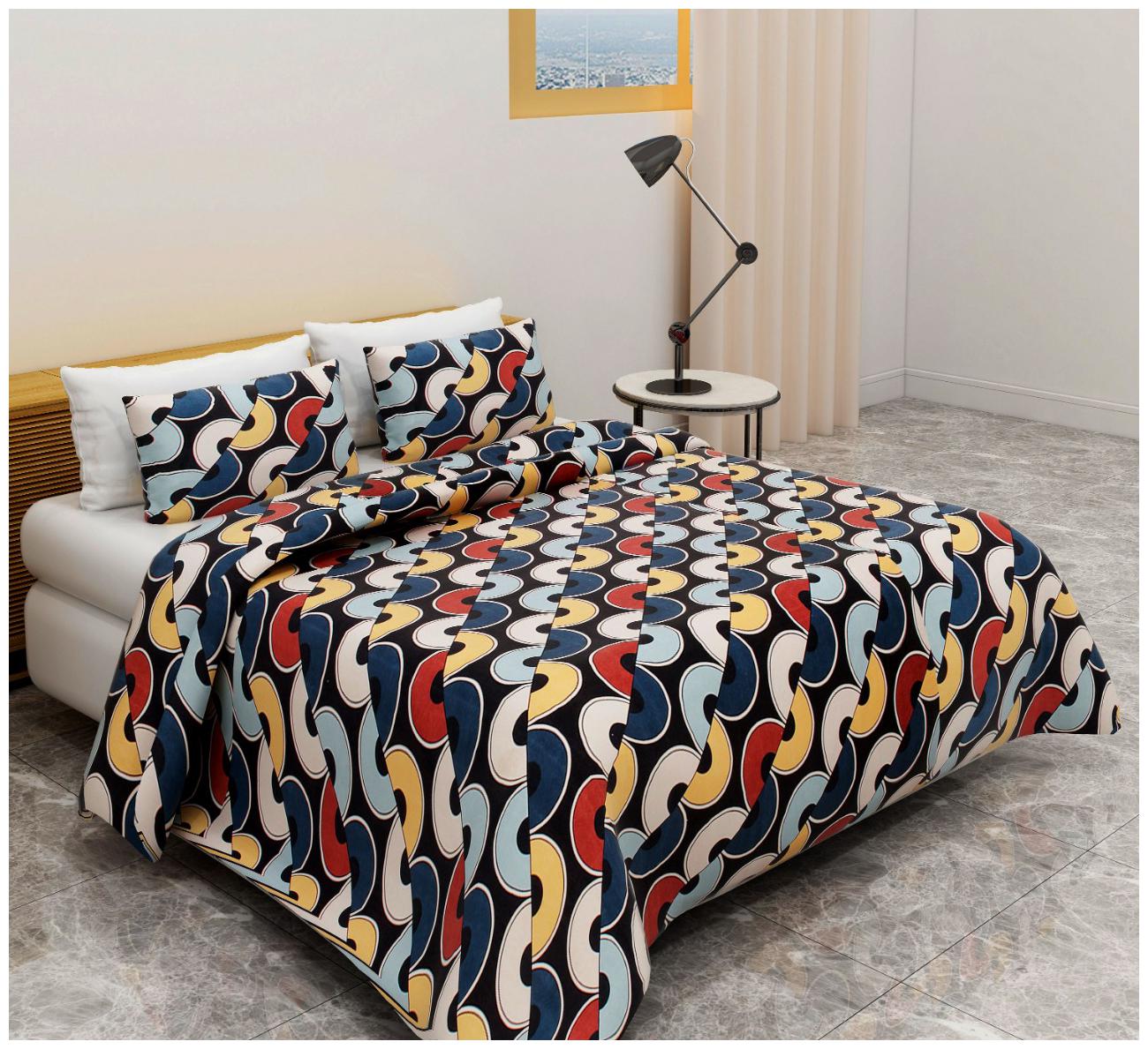 

Akin Microfiber 3D Printed Double Size Bedsheet 180 TC ( 1 Bedsheet With 2 Pillow Covers Multi )