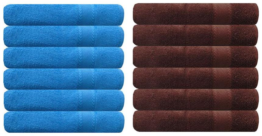 

Akin Premium 500 GSM Sky Blue Brown Cotton Hand Towels Set Of 12