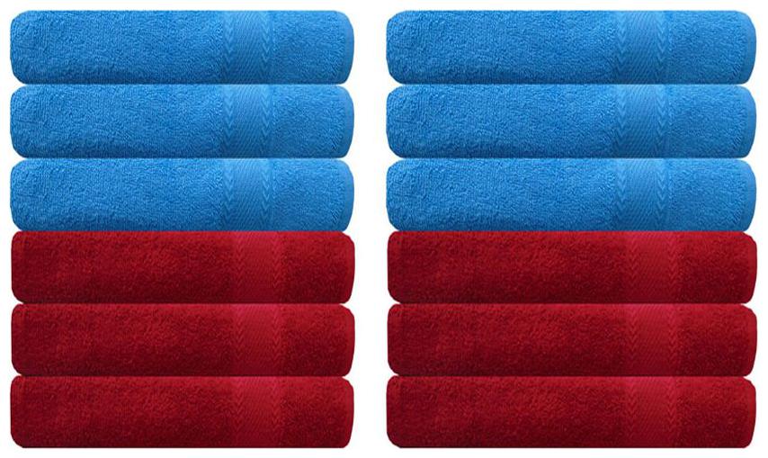 

Akin Premium 500 GSM Sky Blue Red Cotton Hand Towels Set Of 12