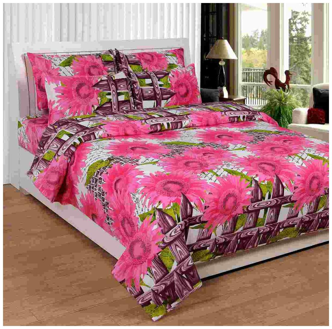 

Akin Cotton Floral Double Size Bedsheet ( 1 Bedsheet With 2 Pillow Covers Pink )