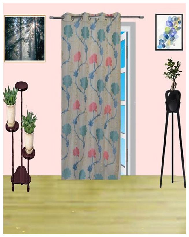 

ALAGH FASHIONS Net Long Door Curtain 270 cm Single Curtain (Floral Multicolor)