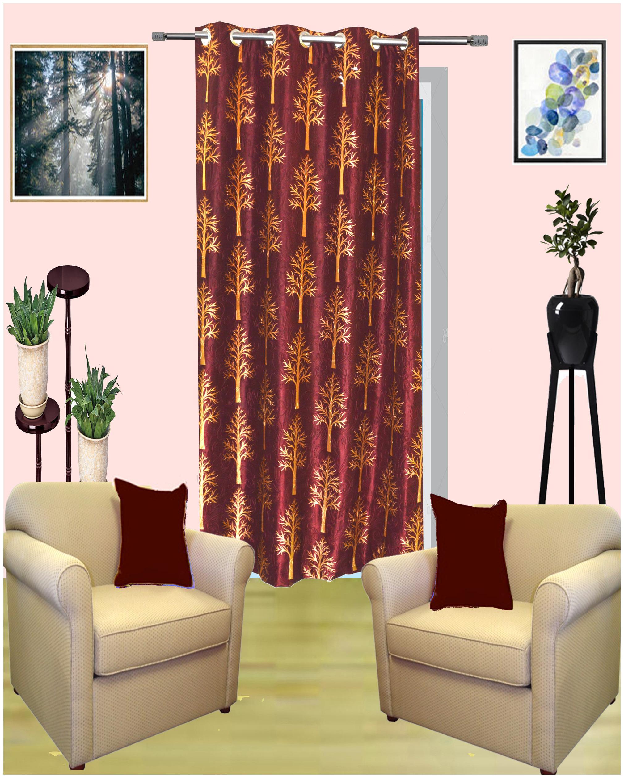 

Alagh Fashions Polyester Door Semi Transparent Maroon Regular Curtain ( Eyelet Closure Printed )