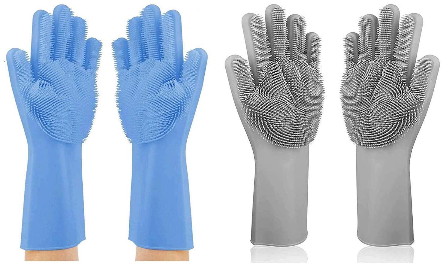 

Alciono Magic Dishwashing Gloves with Scrubber Silicone Cleaning Reusable Scrub Gloves for Wash Dish Kitchen Bathroom