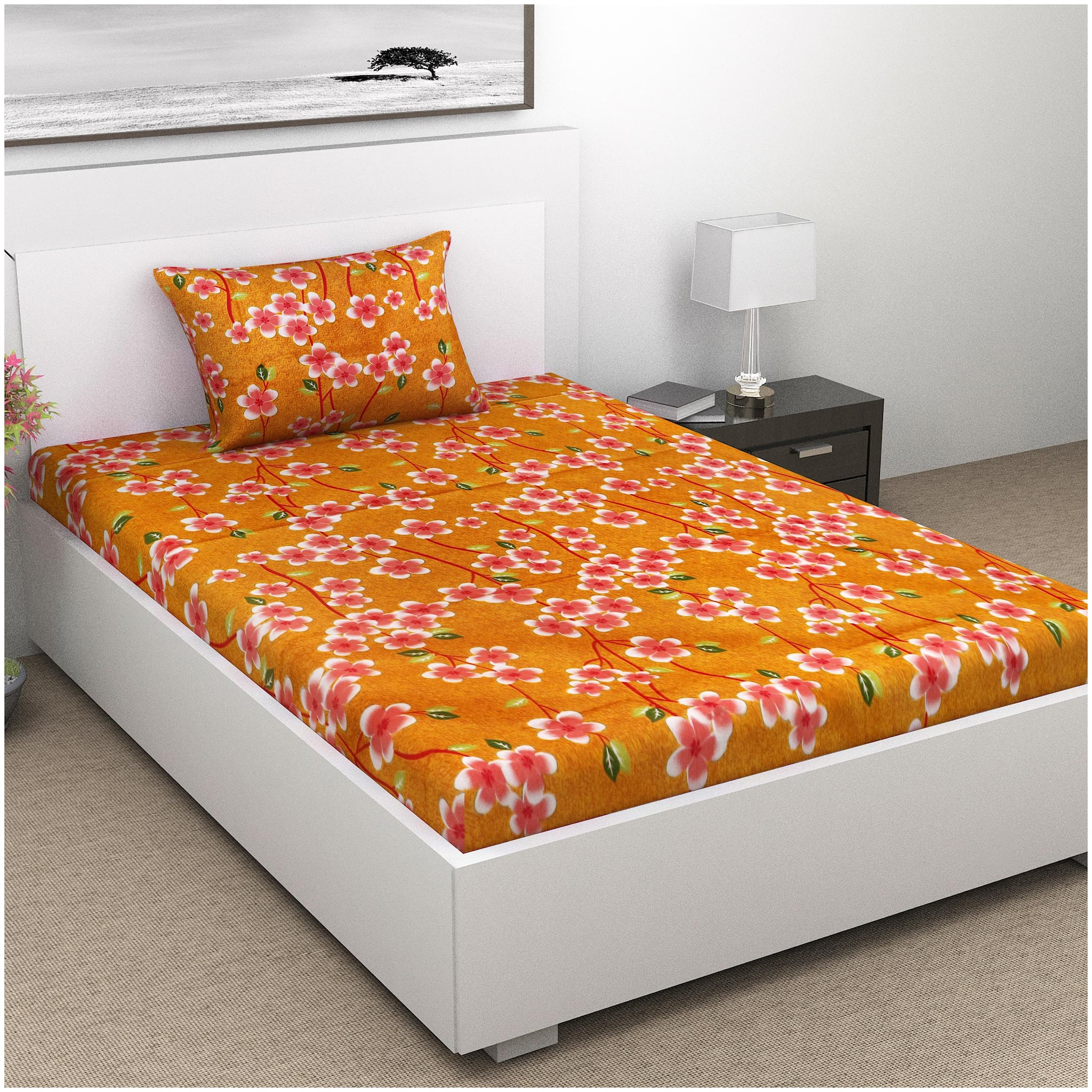 

ALIVE-Live The LIFE Cotton Floral Single Size Bedsheet 144 TC ( 1 Bedsheet With 1 Pillow Covers Multi )