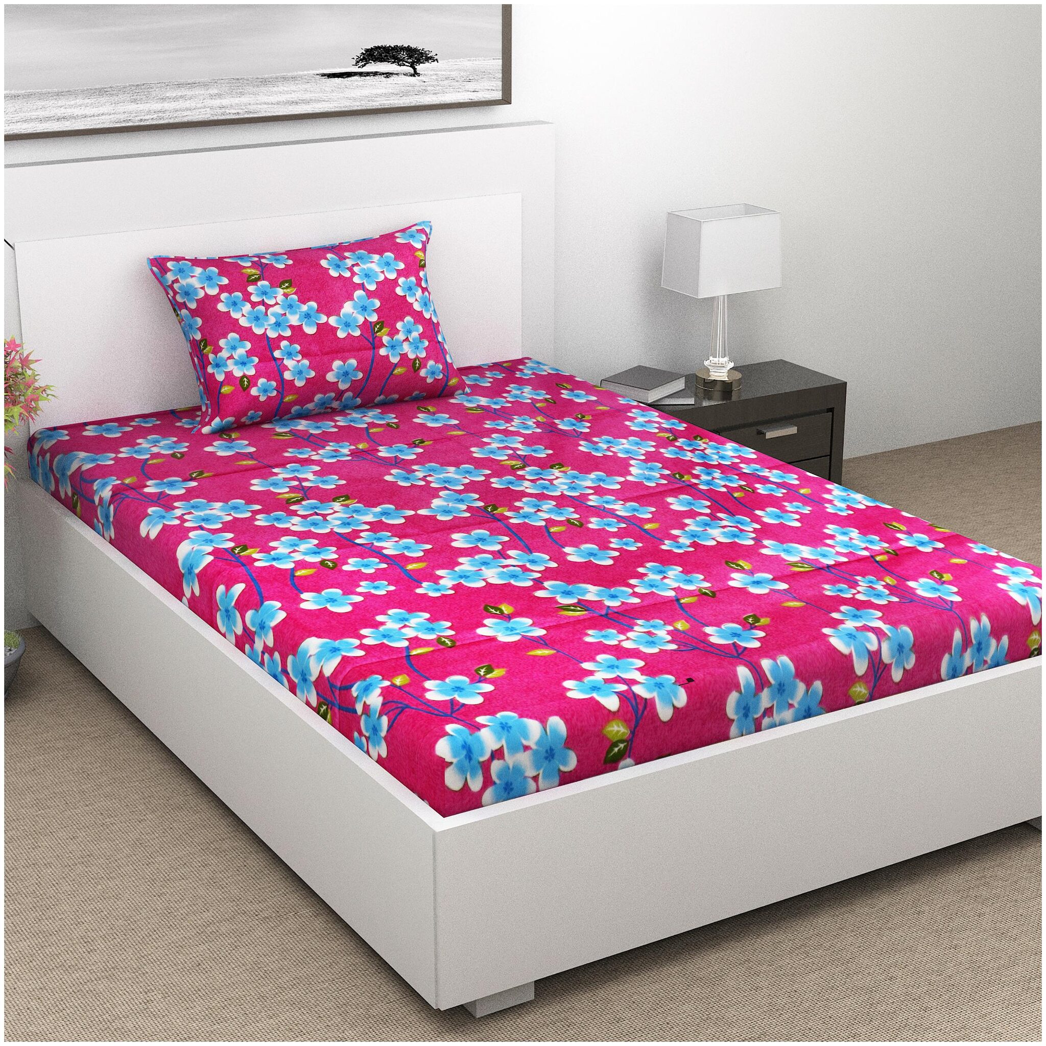

ALIVE-Live The LIFE Cotton Floral Single Size Bedsheet 144 TC ( 1 Bedsheet With 1 Pillow Covers Multi )