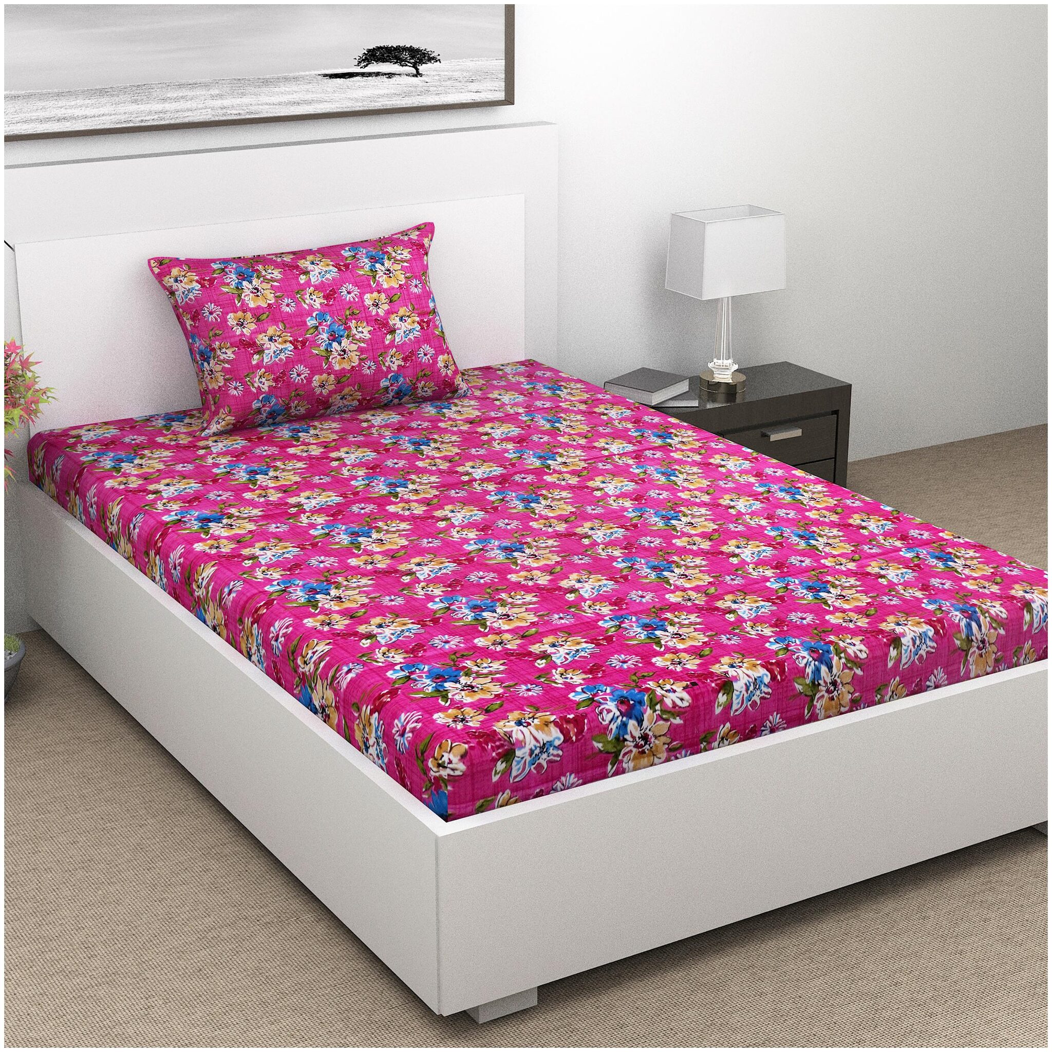 

ALIVE-Live The LIFE Cotton Floral Single Size Bedsheet 144 TC ( 1 Bedsheet With 1 Pillow Covers Multi )